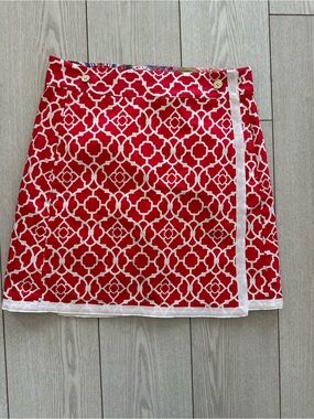 Peter Millar Red and White Geometric Print Skirt reversible